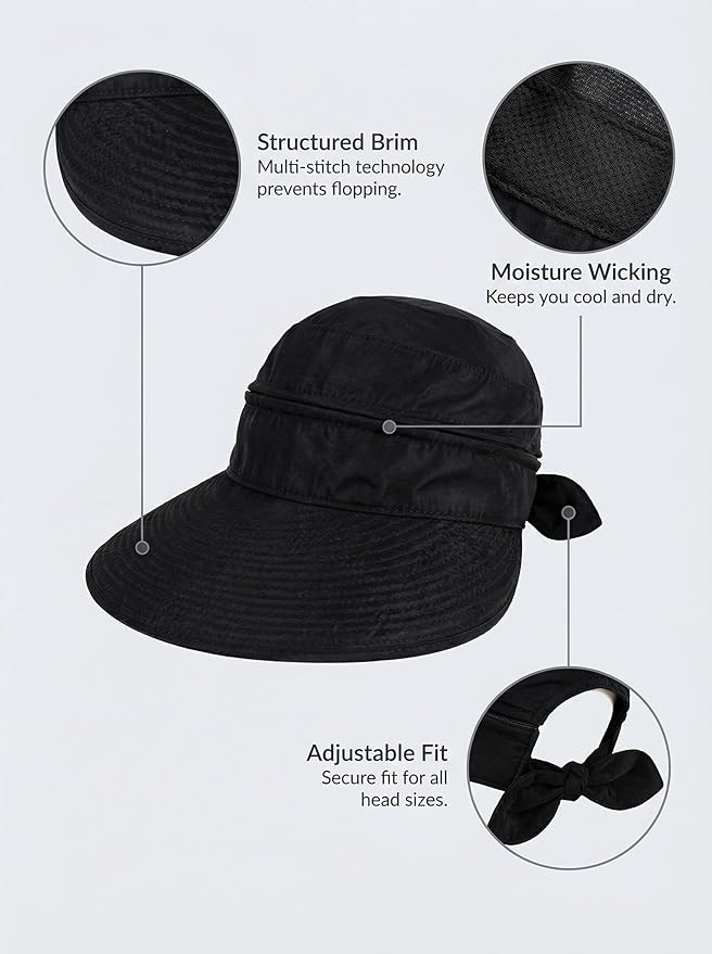 2-in-1 Women’s Sun Visor Sun Hat Zipper Off Ponytail Friendly, Lightweight Quick Dry, Summer UV Protection