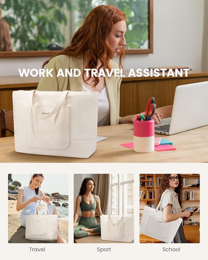LOVEVOOK Tote Bag for Women, Work Tote with Laptop Compartment for Nurse Travel Commuter, Gym Tote Purse with Yoga Mat Strap