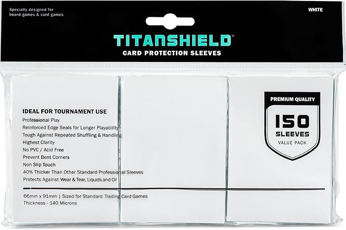 TitanShield Premium Card Sleeves | Compatible with Pokemon, One Piece, Lorcana, Flesh & Blood, & Magic The Gathering MTG | (150 Sleeves - Standard) (1, White, Standard | 66x91mm)