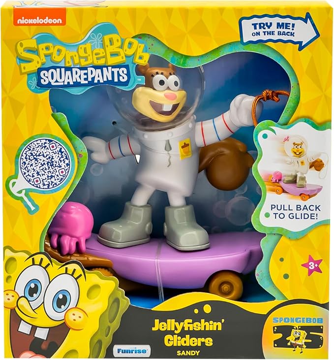 SpongeBob SquarePants, Jelly Fishinâ Gliders Sandy Cheeks, 5â€ Pull-Back Racing Toy with Jellyfishing Action, Ages 3+