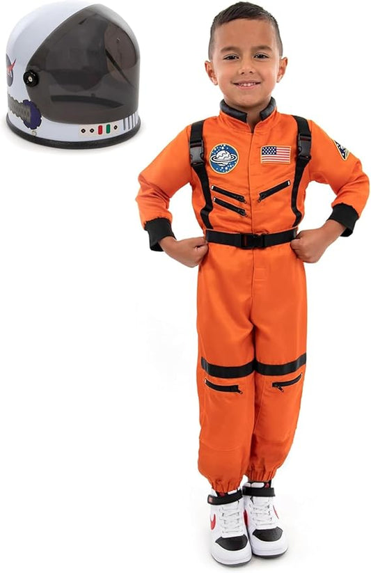 Little Adventures Orange Astronaut Dress Up Costume and Helmet- Machine Washable Pretend Play (Size XX-Large Age 9-11)