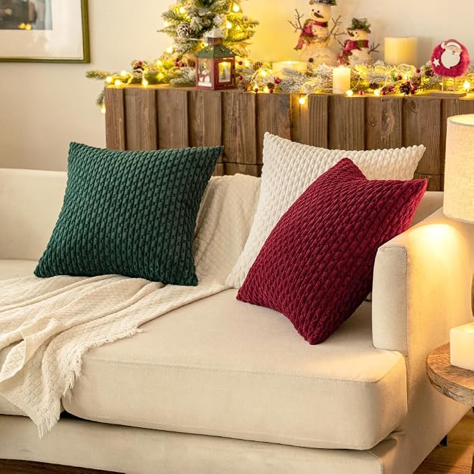 MIULEE Decorative Throw Pillow Covers 18x18 Dark Green Textured Corduroy | Pack of 2 Striped Pillow Covers Modern Farmhouse Home Decor for Couch Bed Sofa Living Room
