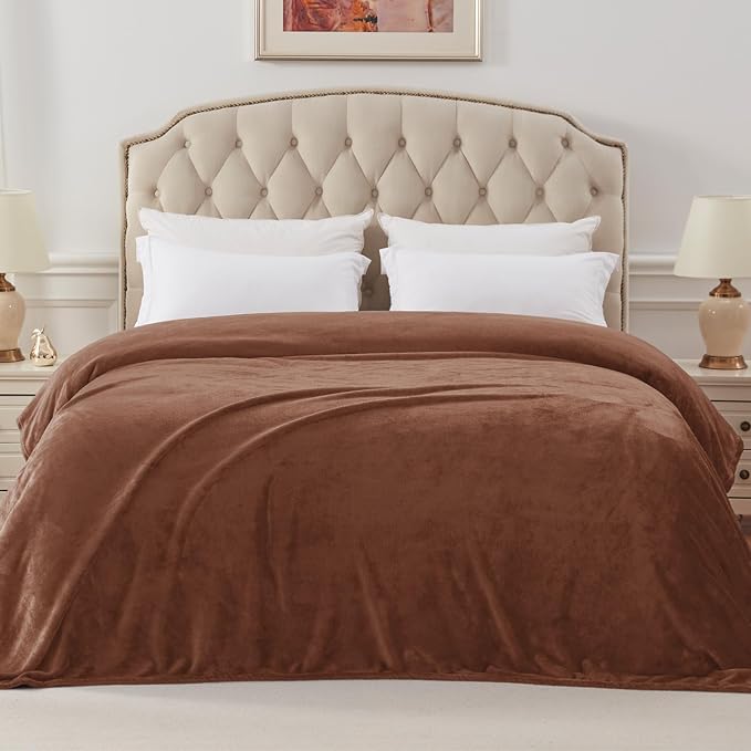 Exclusivo Mezcla Soft Fleece Blanket King Size for Bed, Brown | 104x90 Inches, Double-Sided Brushed Flannel, Lightweight Plush Cozy Blanket for Home Decor, All Season, Machine Washable