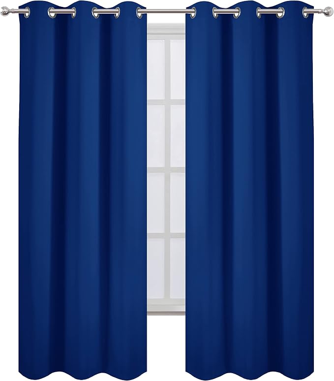 LEMOMO Blackout Curtains 38 x 84 inch/Royal Blue Curtains Set of 2 Panels/Thermal Insulated Room Darkening Bedroom Curtains