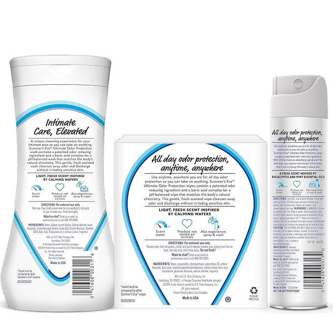 Summer's Eve Ultimate Odor Protection Bundle; Feminine Body Wash and Wipes with Boric Acid + Feminine Odor Protection Spray