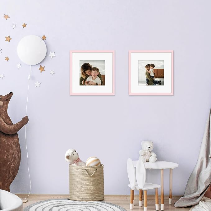 Picrit 12x12 Picture Frame Set of 12, Display 8x8 with Mat or 12 x 12 without Mat, Photo Frames for Wall Mounting Display, Pink