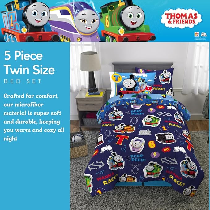 Franco Thomas & Friends Kids Bedding Super Soft Comforter and Sheet Set with Sham, 5 Piece Twin Size, (Officially Licensed Product)