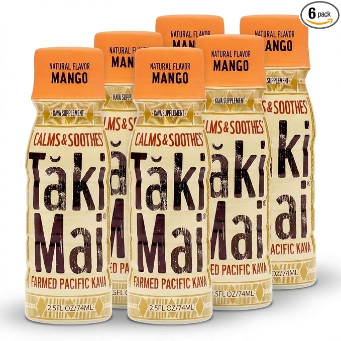 Taki Mai Mango Kava Kava 2.5 oz (6-pack) Shots – Noble Kava Root Drink, Ready to Drink for Stress Support & Relaxation, Fast Acting Herbal Support for Calming Better Sleep and Balanced Mood
