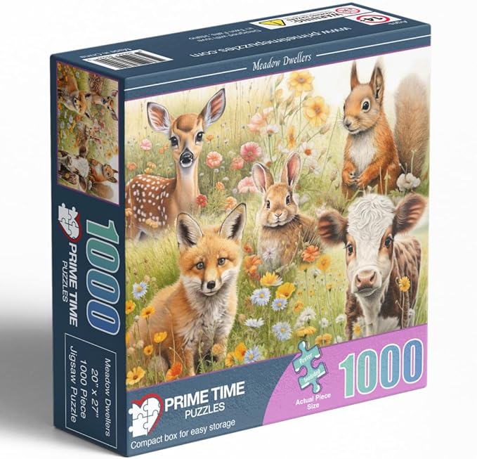 Difficult 1000 Piece Adult Jigsaw Puzzle - Deer, Cow, Fox, Squirrel and Rabbit - Cute Animals - Hard, Challenging Puzzle Perfect for Game Nights - 20x27 inches