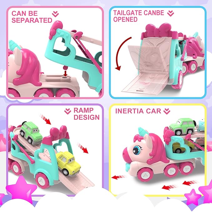Girl Toddler Toys 3 4 5,Unicorn Toys Truck with Light & Sound, 3 4 5 6 7 8 Year Old Girl Gifts,Toy Cars for Toddlers Girls,Birthday Gifts for 3-12 Year Old Girls