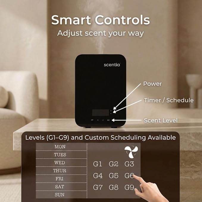 HVAC Scent Diffuser System with App | Waterless Diffuser for Home, Office, Large Room, Studio, Yoga,| Coverage Upto 2500 Sq.ft | Scentia CASA SC 2000 Black/Rose Gold