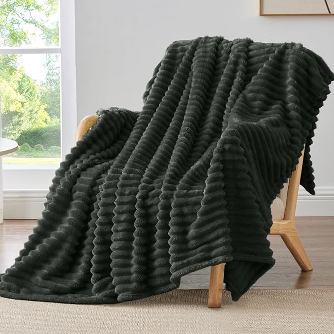 BEDELITE Striped Fleece Throw Blanket, Charcoal Grey, 50"x60" | 300GSM Microfiber Fleece, Soft Cozy, Lightweight Warm, Double-Sided Plush, Machine Washable, Gift, Room Decor, for Couch Sofa