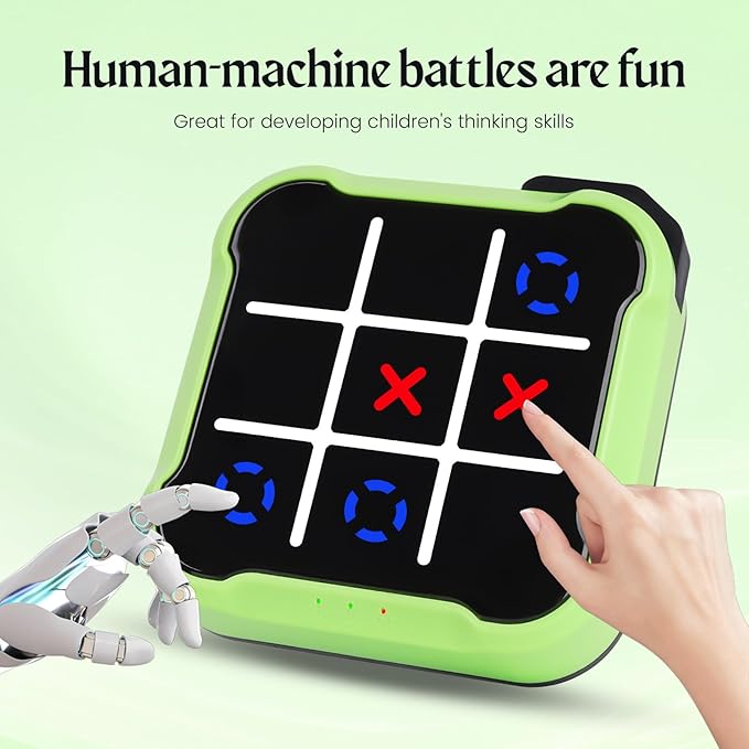 Tic Tac Toe Game, 4 in 1 Handheld Educational Game Machine, Electronic Tic Tac Toe Game for Education and Memory Growth, Home, Toy Board Game for Kids and Adults (Green)