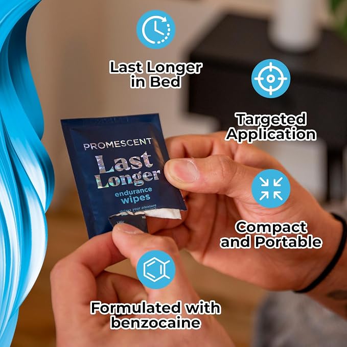 Promescent Desensitizing Delay Spray for Men (2.6 ml) to Help You Last Longer in Bed + Delay Wipes (7 Count) Sexual Enhancer with Extended Climax Control with Benzocaine