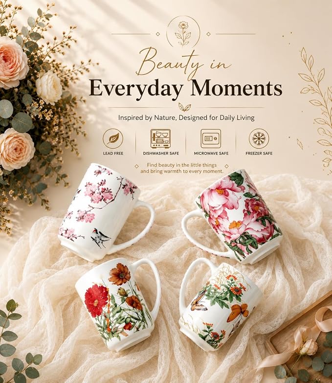 AmorArc Porcelain Tea Mug with Infuser and Lids, 18 Oz Coffee Cup Strainer with Bag Holder for Loose Leaf Tea, Steeping Coffee Mug for House-warming Wedding Birthday Gift