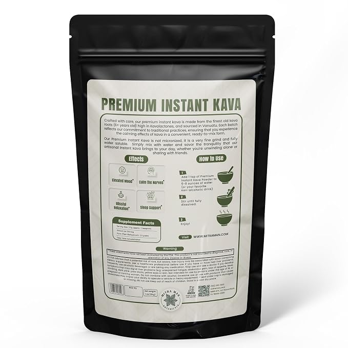 100% Root Extracted True Kava Calm Natural Powdered drink Easy to Use Instant Kava fully water soluble for Everyone 6+ Year Old Roots 1oz Pack