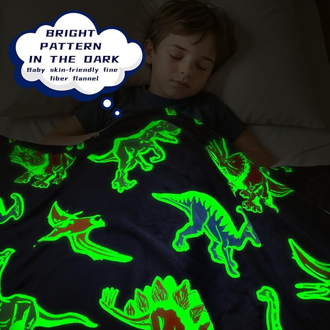 BORORO Dinosaur Blanket for Boys Girls-Soft Dino Glow in The Dark Blankets-Kids Dinosaur Toys Gifts for Boy Girl 50x60 Inch