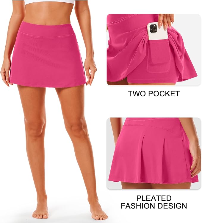 Stelle Women Tennis Skirt High Waisted Athletic Golf Skorts with Pockets | Tummy Control, Built-In Shorts, Deep Pockets, Pleated, Breathable, Lightweight, Tennis, Golf, Pickleball, Running, Workout