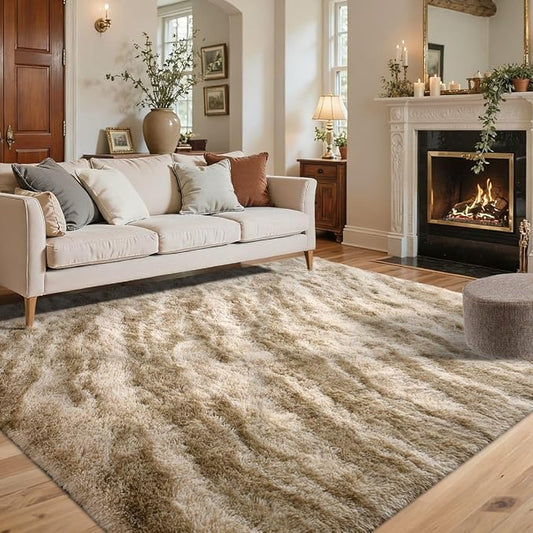 4x6 Feet Area Rugs for Bedroom, Zebra Khaki Plush Fluffy Shaggy Living Room Rugs Non-Slip, Ultra Soft Carpet for Nursery Kids PlayRoom Dorm Office Indoor