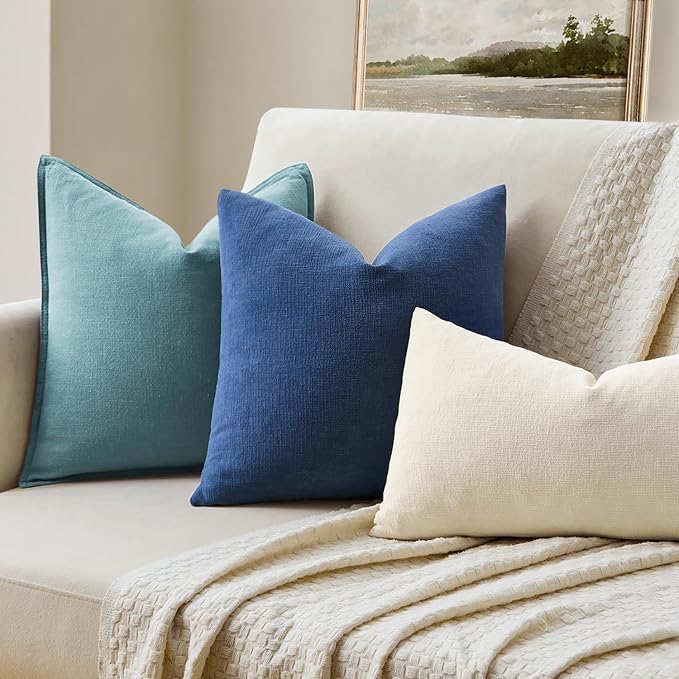 MIULEE Navy Blue Chenille Couch Lumbar Throw Pillow Covers, 12x20 | Set of 2, Soft Coastal Home Decor, Modern Farmhouse Decorative Pillowcases for Sofa Living Room Bed