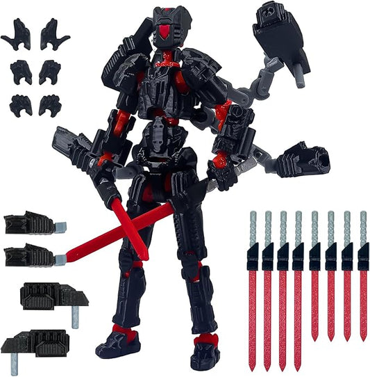 Assembly Completed T13 Action Figure,3D Printed Multi-Jointed Movable, Nova 13 Action Figures Desktop Decorations for Game Lovers Toy (Black Red)