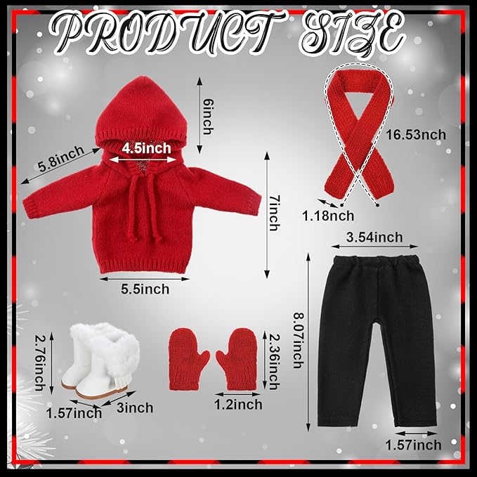 6 Pcs Christmas 18 Inch Doll Clothes and Accessories Winter Outfits Set Sweaters Trousers Hats Shoes for 18 Inch Doll Gift(Light Red,Smart Style)
