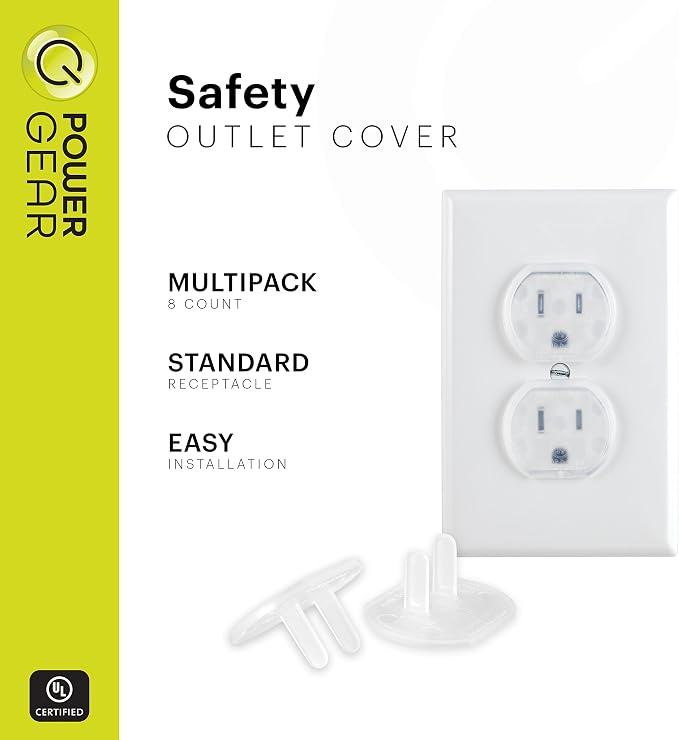 Power Gear Child Safety Electrical Outlet Covers, Tamper‑Resistant Plug Protectors for Standard Wall Outlets, Baby‑Proof & Child‑Proof Safety Caps, Clear, 120 Pack, 54614