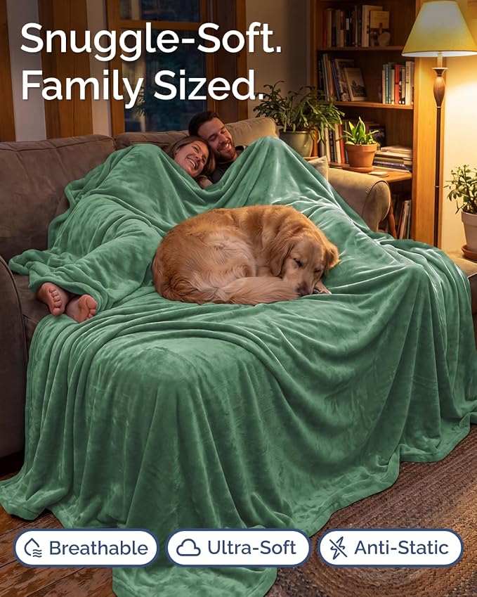Ultra Soft Fleece Blanket Oversized King Size - Flannel Fleece Luxury Blanket - Lightweight for Couch Bed Chair - Thick, Warm and Breathable - All Season Cozy, Sage Green