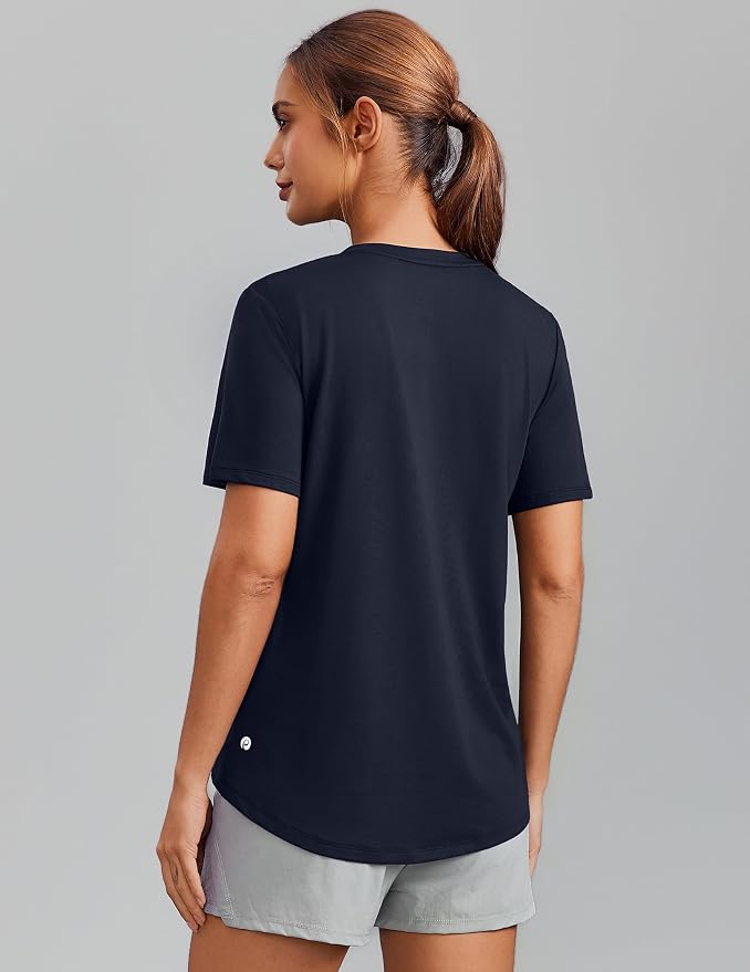 PINSPARK Soft Workout Tops for Women Short Sleeve V Neck Moisture Wicking UPF 50+ Sun Protection Quick Dry Gym Shirts