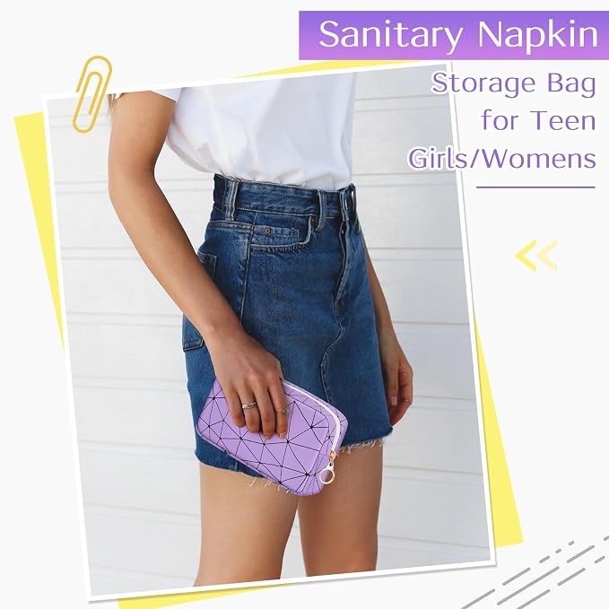 Likesing Tampon Holder for Purse, Leather Period Bag Sanitary Napkin Storage Bag for Girls Womens, Portable Feminine Emergency Pad Period Pouch(Purple)