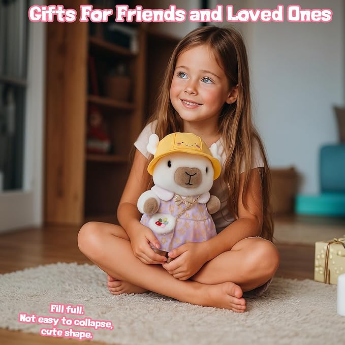 10.2" White Capybara Plush with 9 Pcs of Clothing and Accessories Super Soft Capybara Stuffed Animal Capybara Plush Toy is Suitable for Kids, Girls and Boys