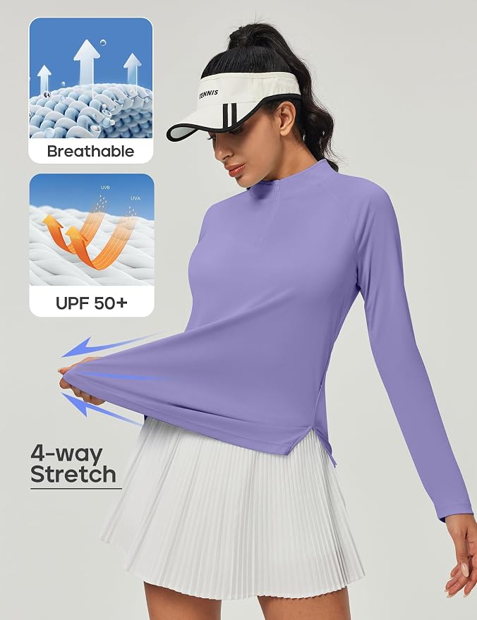Heathyoga Long Sleeve Workout Tops for Women Golf Shirt UPF 50+ Swim Shirts for Woman UV Sun Protection Quarter Zip Pullover