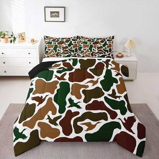 Erosebridal Camo Army Comforter Set Full Size Hunting Duck Bedding Set for Adults Teens Military Camouflage Comforter Wild Farmhouse Woodland Quilt Bedroom Decor