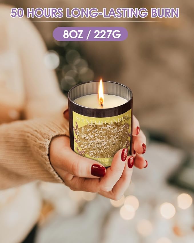 Scented Candles for Home, 8oz Soy Candle, 50H Burn, Sea Salt & Sage Aromatherapy, White Candle in Gift Box, Perfect for Birthday, Mother's Day, Christmas
