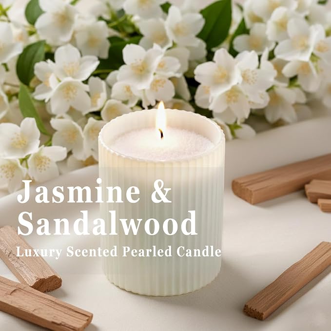 36oz Scented Candle Sand Wax, Sandalwood& Jasmine- 2 Tubes Scented Pearled Candles with 240 Hr+ Long Burning Time, Refillable Powder Candle Beads with 30 Wicks for Home Decor/ Holiday Gift/ Relaxation