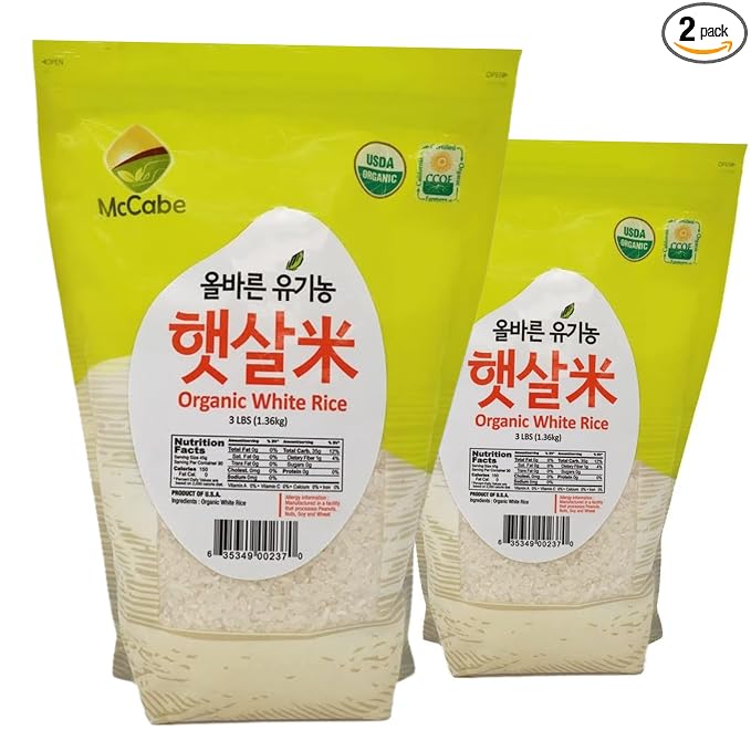McCabe Organic White Rice - Rich in Fibers & Minerals | USDA Certified Organic and CCOF Certified | Product of USA | 3 Lbs Pack of 2