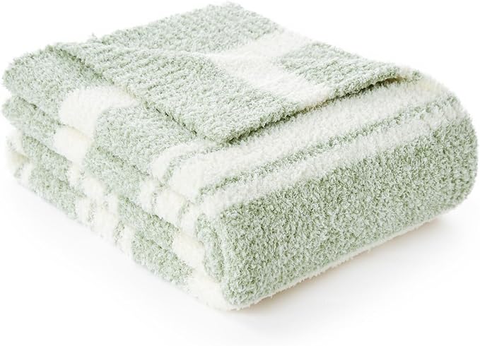 Snuggle Sac Heather Throw Blanket for Couch, Reversible Super Soft Blankets Warm Cozy Knit Fuzzy Plush Lightweight for Sofa, Bed, Camping, Picnic (Stripe Green, Twin (60"x80"))