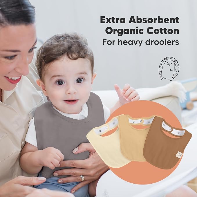 KeaBabies 8-Pack Organic Baby Bibs for Drooling and Teething - Soft Cotton Bibs for Baby Girl, Boy, Extra Absorbent, Easy to Clean & Put On for Toddler, Newborn, Infant 0-24 Months (Terracotta)