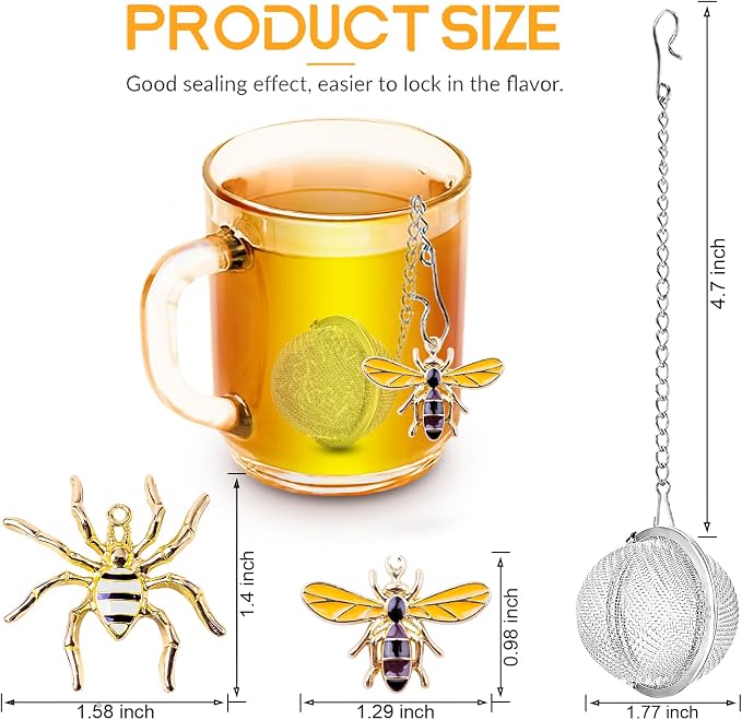 Tea Infuser 2 pcs TeaSanavie Tea Strainer Handmade Honey Bee & Spider Loose Leaf Tea Steeper Tea Ball with Bee Charm Pendant Tea Infusers for Loose Tea