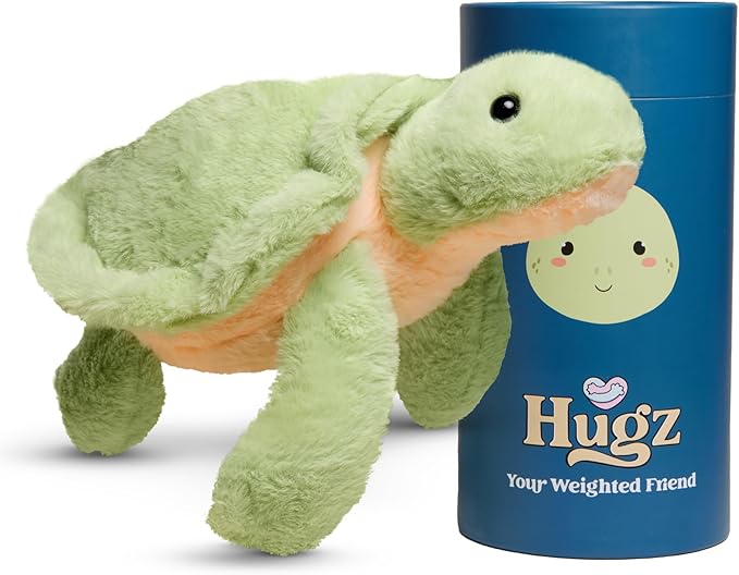 Hugz Official Shelly The Turtle – Premium Weighted Stuffed Plushie 3.8 lb for Adults & Kids – Microwavable Stuffed Animal – Heatable & Coolable – Super Soft Fur – Gift Ready Tube Packaging