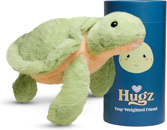 Hugz Official Shelly The Turtle – Premium Weighted Stuffed Plushie 3.8 lb for Adults & Kids – Microwavable Stuffed Animal – Heatable & Coolable – Super Soft Fur – Gift Ready Tube Packaging