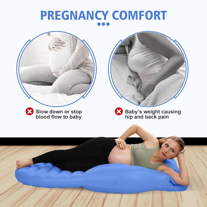 Inflatable Pregnancy Pillow, Full Body Maternity Airbed/Float with Hole for Tummy, The Best Pregnancy Pillow for Sleeping Prone, Maternity Pillow and Pregnancy Must Haves, Blue