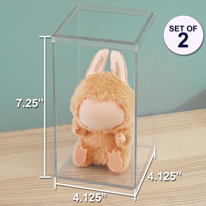 STORi Clear Plastic Stackable Display Case with Lid, Set of 2, Store Figurines, and Plush Collectibles, Box for Action Figures, Made in USA