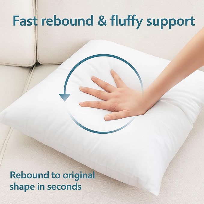 LANE LINEN 16x16 Throw Pillow Inserts Set of 4, Down Alternative - White | Simple Solid Pillow Inserts For Couch & Chair Support - Durable Everyday Fill, Fluffy Down Alternative Fill, Machine Washable