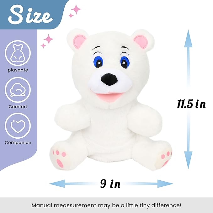 Hopearl Plush White Bear Hand Puppet with Open Movable Mouth for Imaginative Play, Role Play, Interactive Toy for Storytelling Teaching Puppet Theater, Gifts for Kids Boys Girls, 11.5''