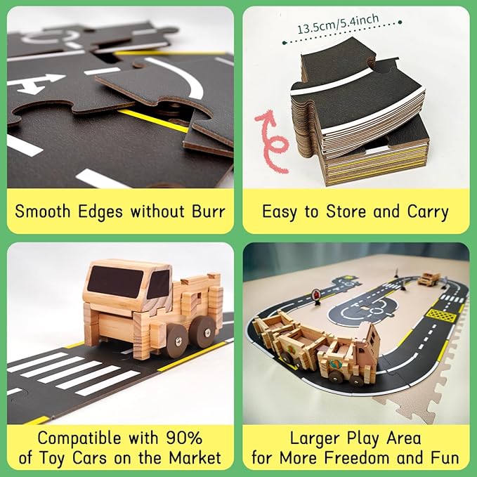 Jovi-mindly ＆Notchies 39 Pieces Cardboard Road Puzzle Car Track Flexible Race Track for Kids Car Truck/Kids Travel Toys/Stem Toys Activities for Ages 3+ Boy and Girl