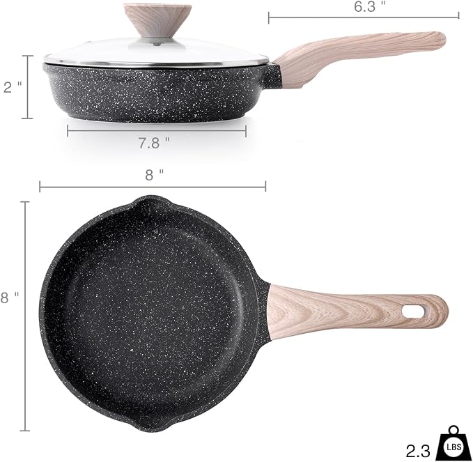 Kordisen Non Stick Frying Pan Skillet with Lid, 8 inch Small Egg Pan | Non Toxic, Healthy, Induction Compatible, Heat Resistant Handle, PFOA Free