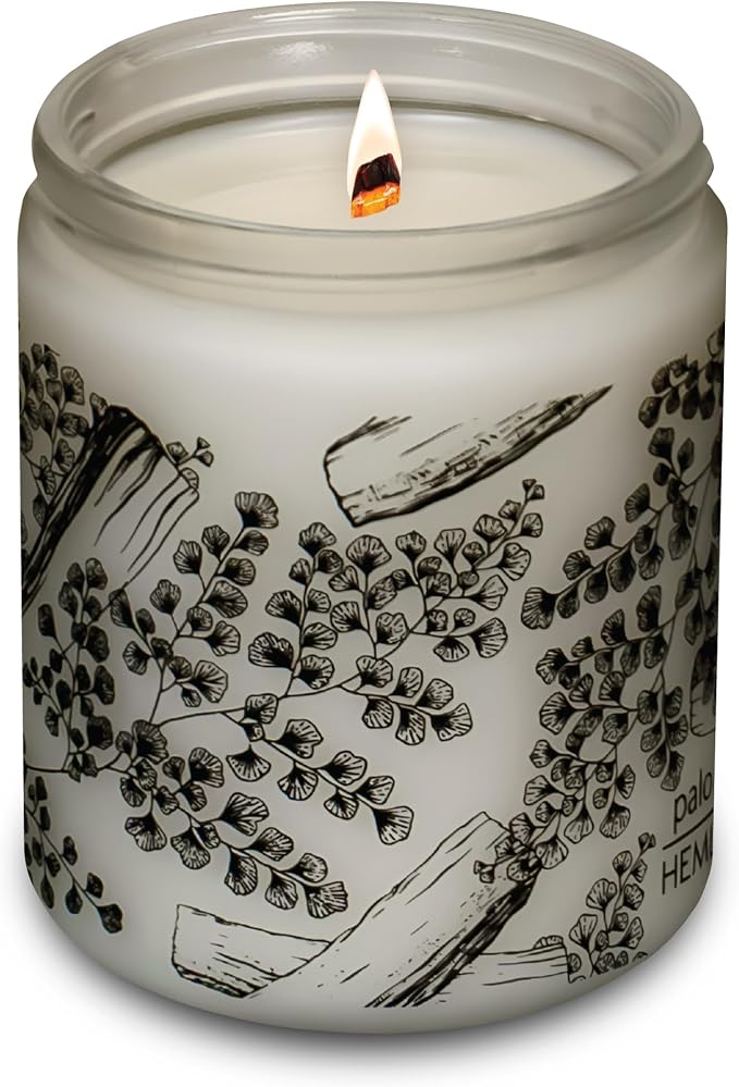 Hemlock Park Palo Santo Frosted Scented Candle | Crackling Wood Wick, Botanical Fragrance & Coconut Apricot Wax | Up to 60 Hour Burn Time | 8 oz | Made in USA