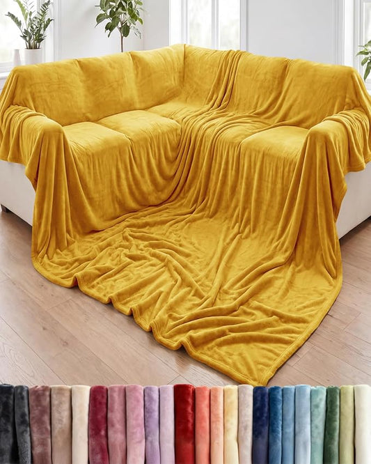Ultra Soft Fleece Blanket Oversized King Size - Flannel Fleece Luxury Blanket - Lightweight for Couch Bed Chair - Thick, Warm and Breathable - All Season Cozy, Gold