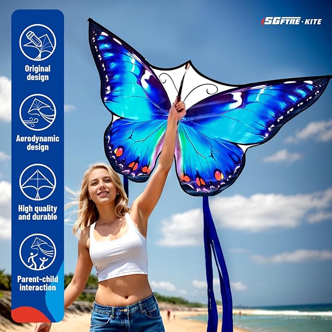 SGftre Beautiful Butterfly Kites for Boys and Girls,Large Easy to Flyer with String and Handle,Beach Kite for Family Outdoor Activities(Moonlight Butterfly)